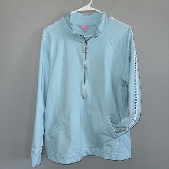 Lilly Pulitzer Light aqua Blue popover Sweatshirt with Lace Detail XL - Picture 7 of 7